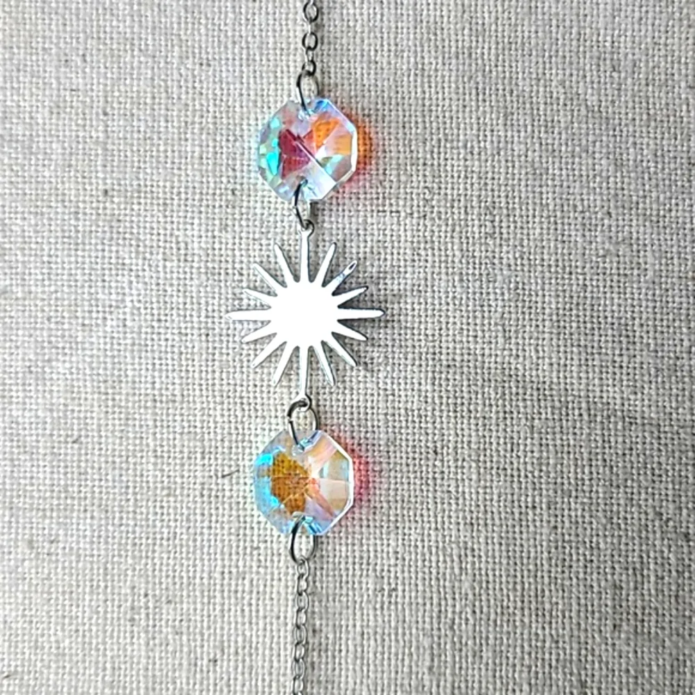 Suncatcher Silver Tone Rainbow Crystal Home Office Indoor Outdoor Summer Decor - Picture 3 of 5